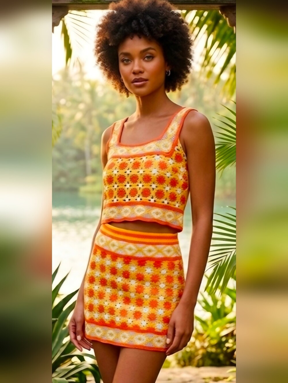 Chelsea & Violet Orange Floral Crochet Tank and Mini Skirt Set